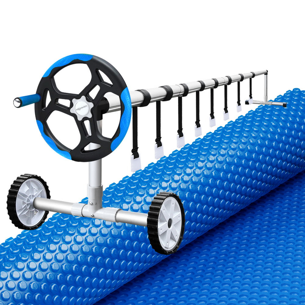 NNEDSZ Pool Cover 600 Micron 7x4m w/ Roller 5.55m Solar Blanket Blue-0