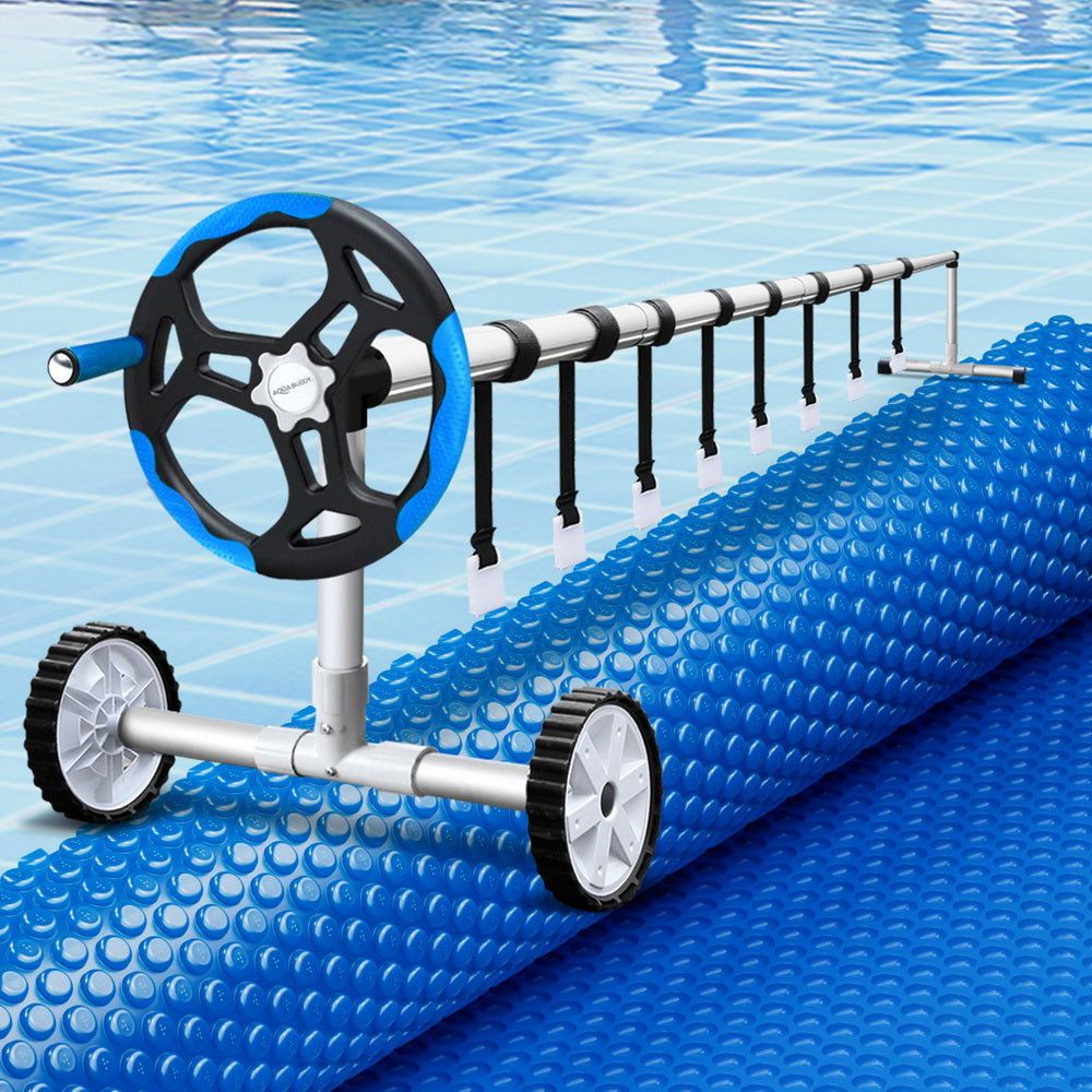 NNEDSZ Pool Cover 600 Micron 7x4m w/ Roller 5.55m Solar Blanket Blue-4