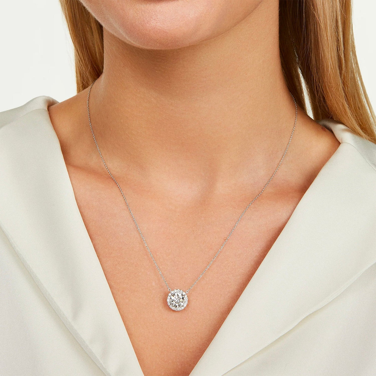 1.50 CTW AGI Certified Lab-Grown Diamond Halo Pendant Necklace in 14kt White Gold-3