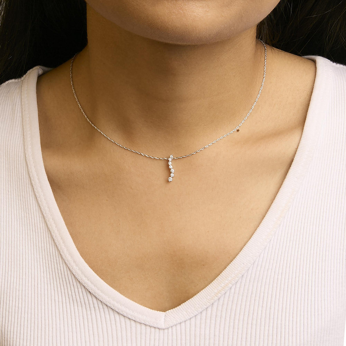 .925 Sterling Silver 1/4 Cttw Lab Grown Diamond Journey Pendant Necklace - 18" Inches