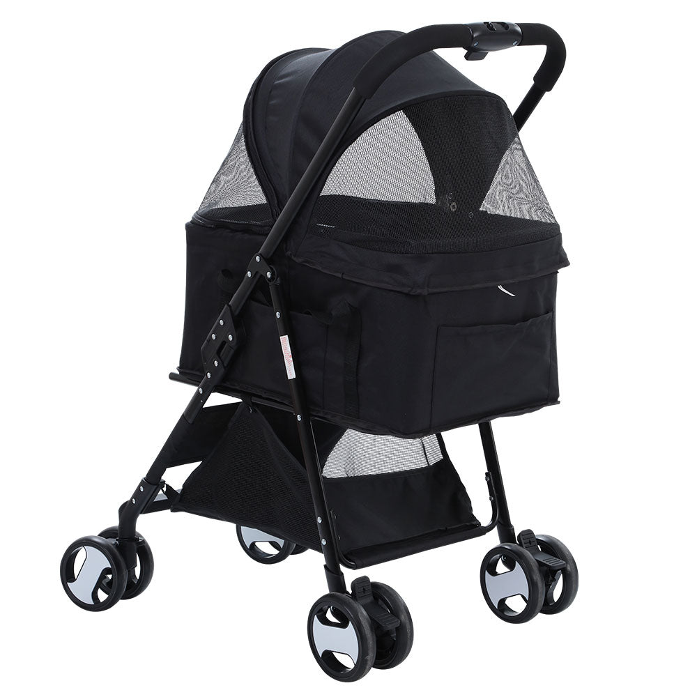 NNEDSZ Pet Stroller Dog Carrier Foldable Pram 3 IN 1 Middle Size Black-2