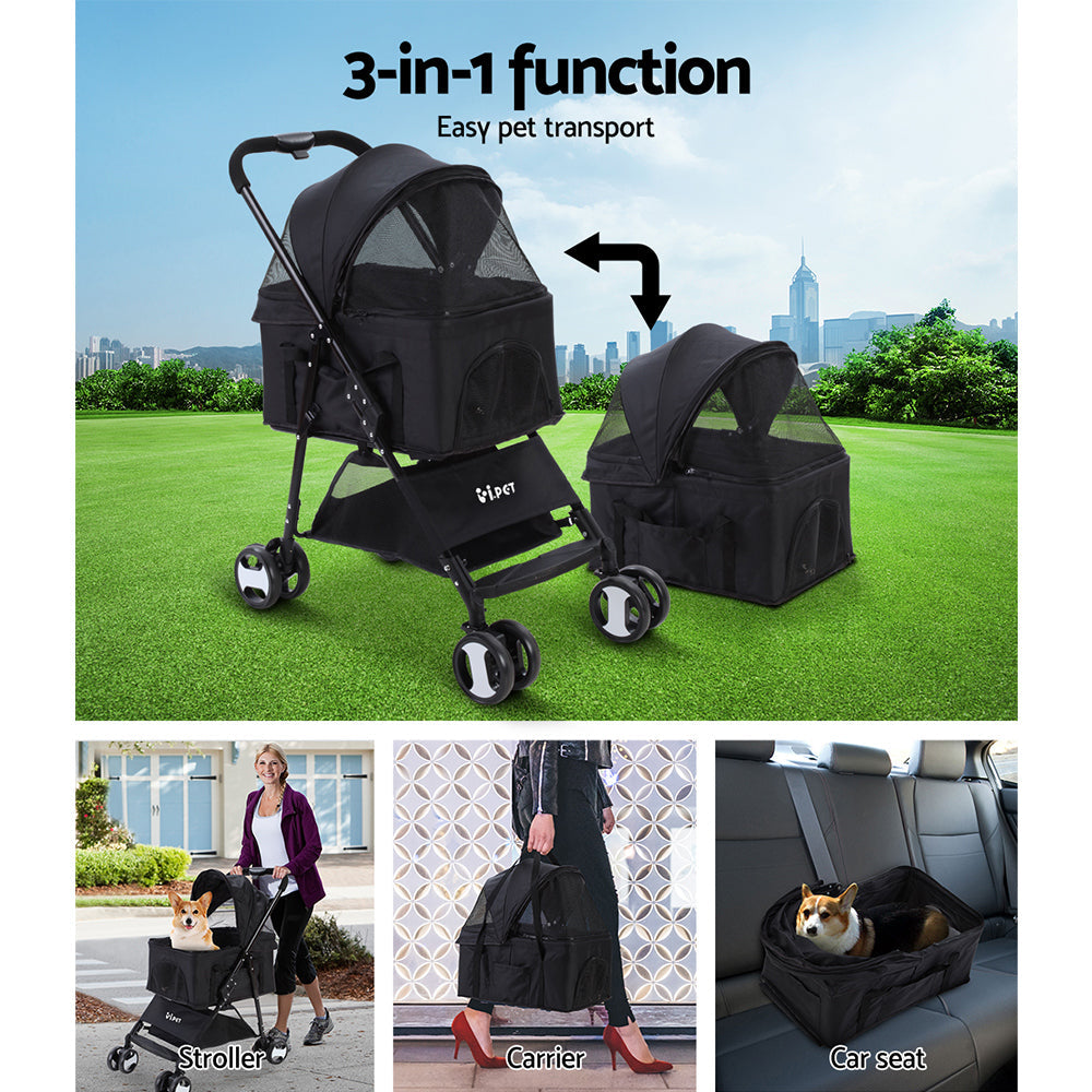 NNEDSZ Pet Stroller Dog Carrier Foldable Pram 3 IN 1 Middle Size Black-3