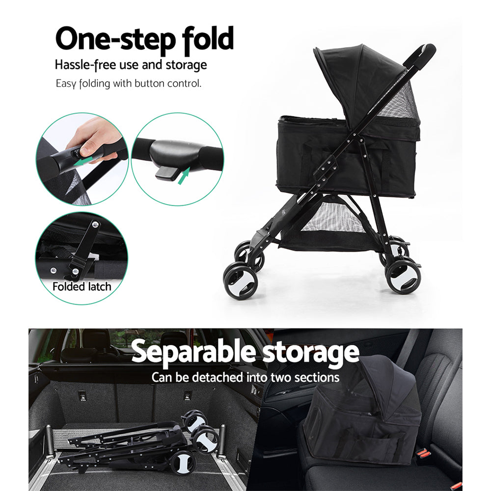 NNEDSZ Pet Stroller Dog Carrier Foldable Pram 3 IN 1 Middle Size Black-4