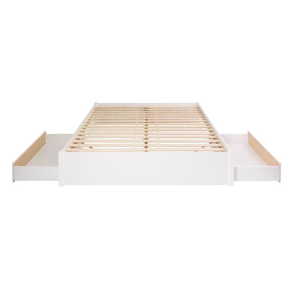 King Size 2 Drawer Storage White Wooden 4 Post Platform Bed  Frame-2