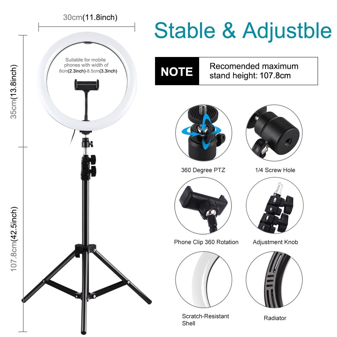 NNEIDS 11.8 Led Ring Light With Tripod And Phone Clamp - 3 Modes Dual Colour Temperature Dimmable - Perfect For Vlogging And Live Streaming-3