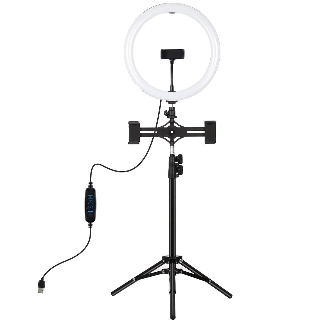 NNEIDS 11.8 Led Ring Light With Tripod & Dual Phone Brackets - Usb 3 Modes Dual Colour Temperature - Vlogging & Live Broadcast Kit-0