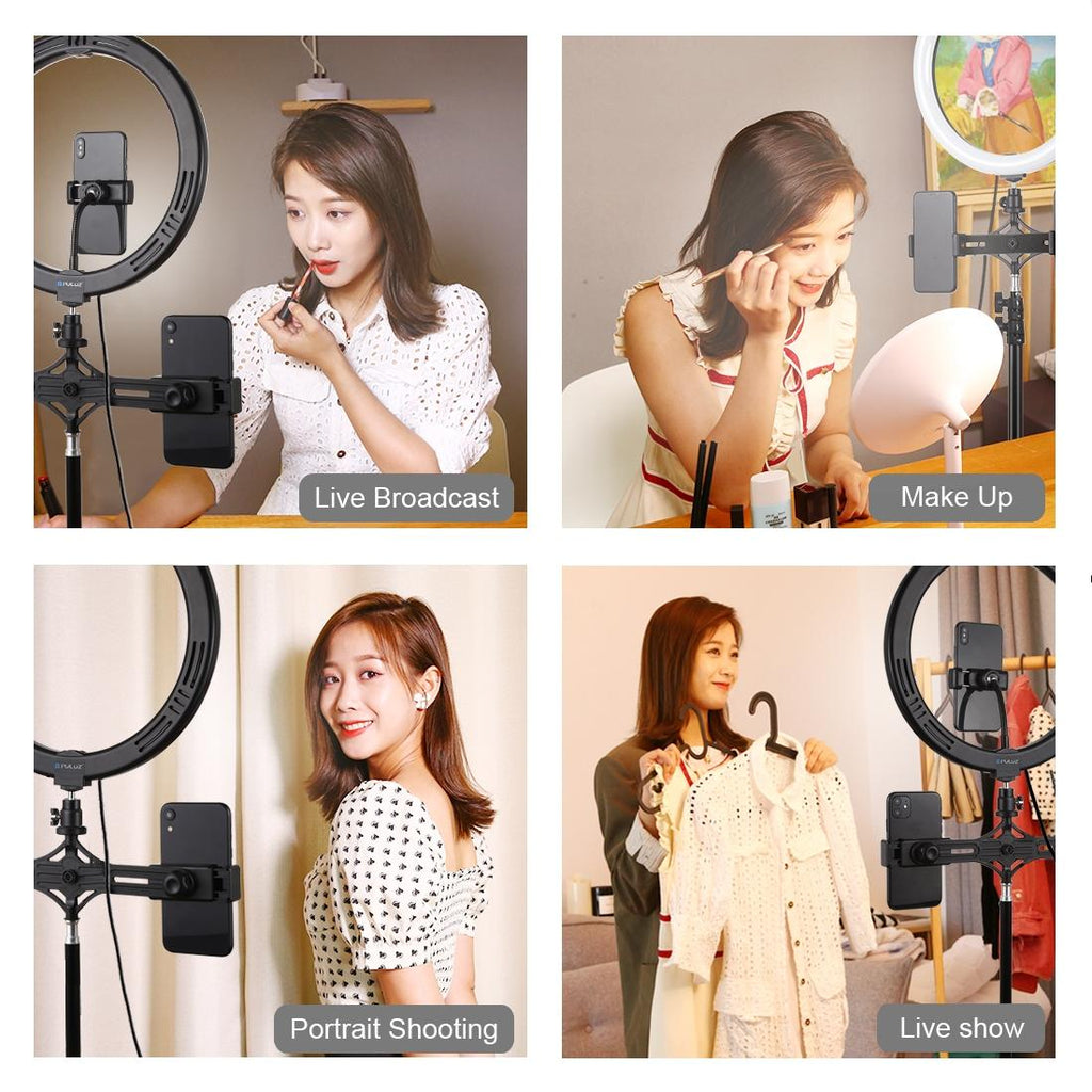 NNEIDS 11.8 Led Ring Light With Tripod & Dual Phone Brackets - Usb 3 Modes Dual Colour Temperature - Vlogging & Live Broadcast Kit-1