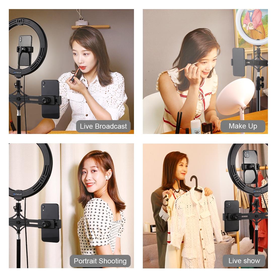 NNEIDS 10.2 Led Ring Light With Tripod & Dual Phone Brackets - Usb Dimmable Dual Colour Temperature Selfie Remote - Black-2
