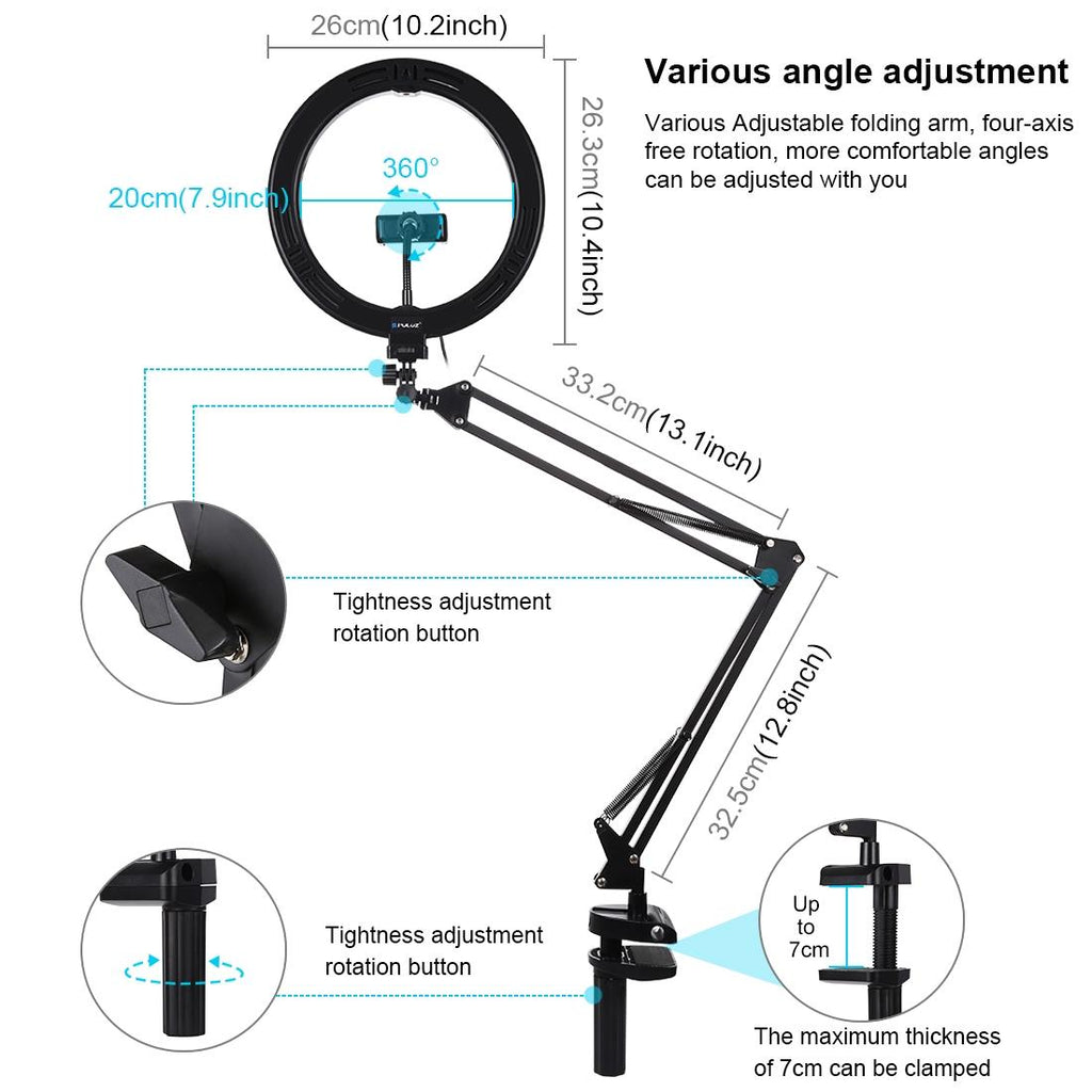 NNEIDS 10.2 Ring Light With Usb 3 Modes Dual Colour Phone Clamp-4
