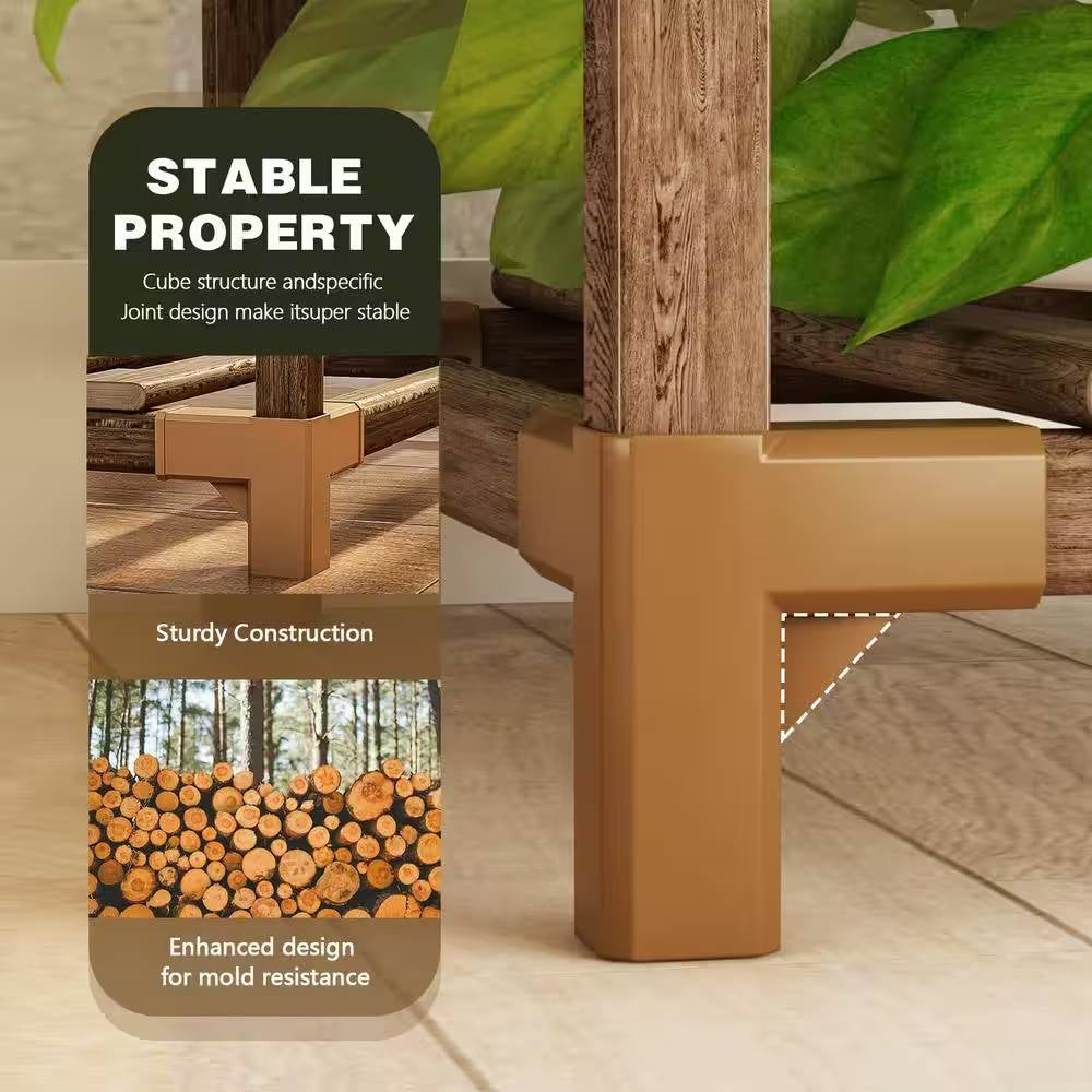 Natural Wood Bookcase Plant Stand Shelving Rack - Holds up to 9 Planters-3