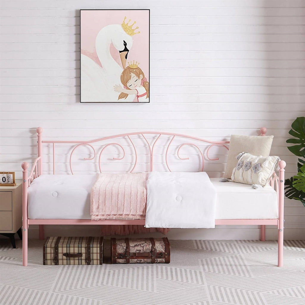 Twin size Victorian Pink Metal Daybed Frame - 350 lbs. Weight Capacity-0