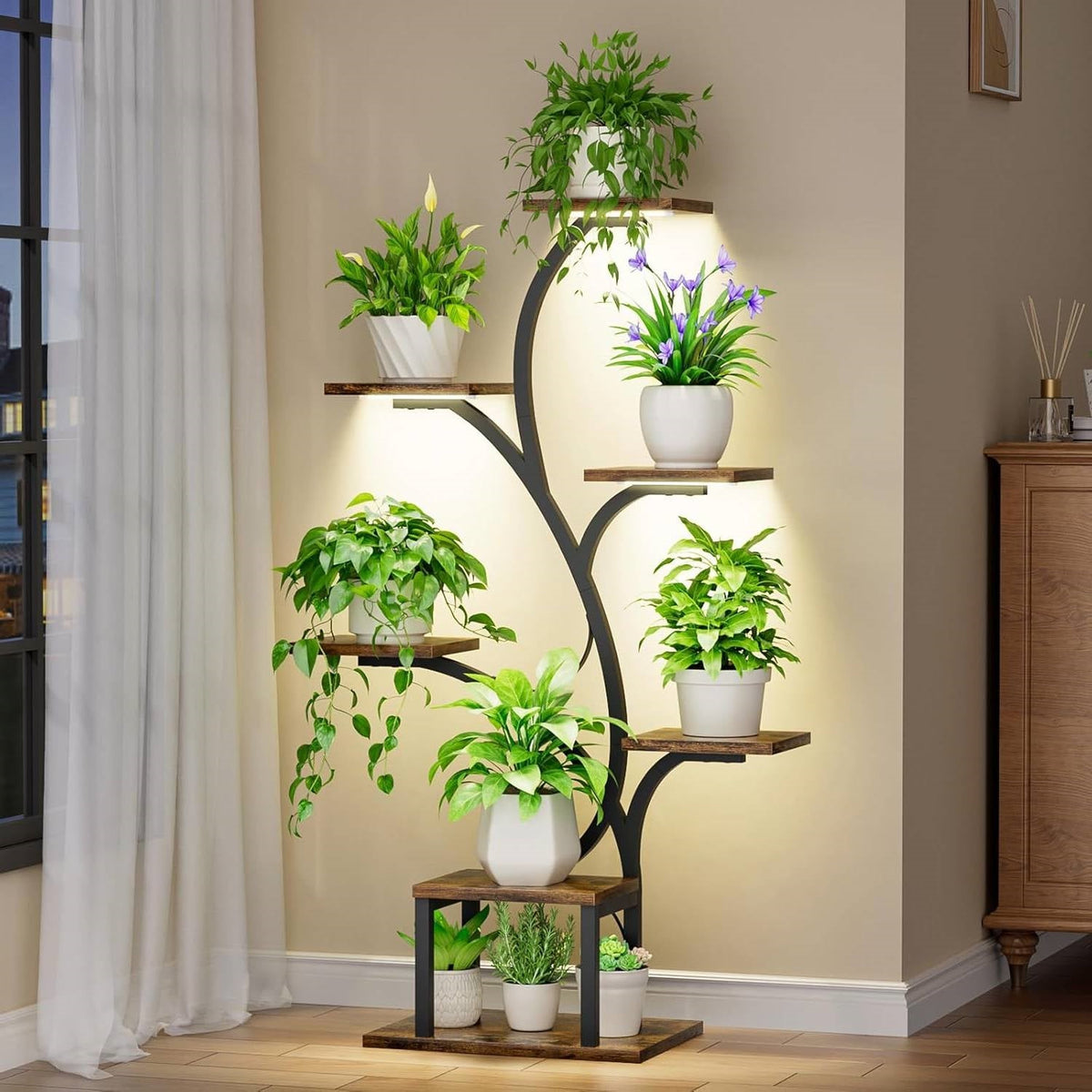 Modern 49-inch Tall Indoor Plant Stand Display Shelf with Grow Lights-1