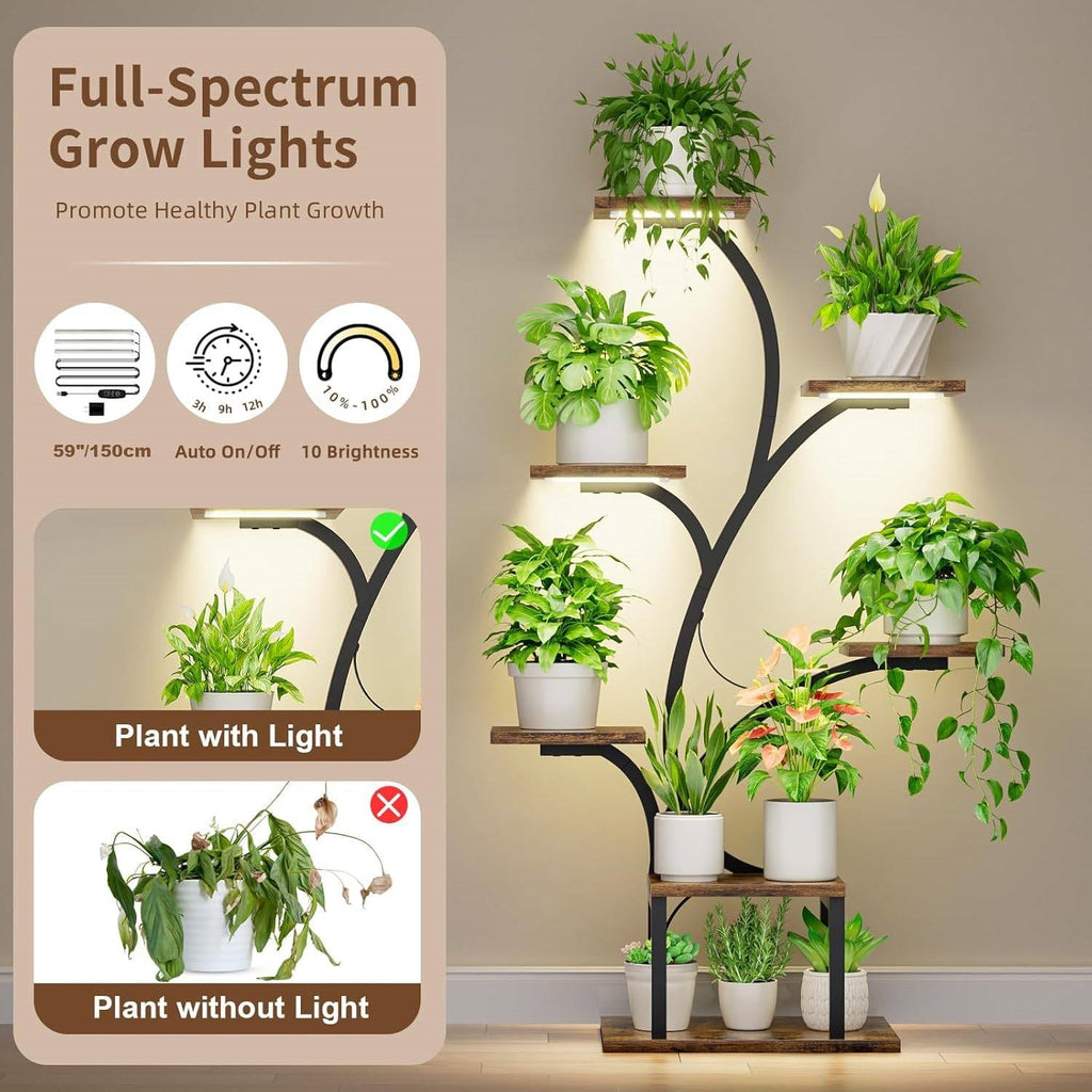 Modern 49-inch Tall Indoor Plant Stand Display Shelf with Grow Lights-3