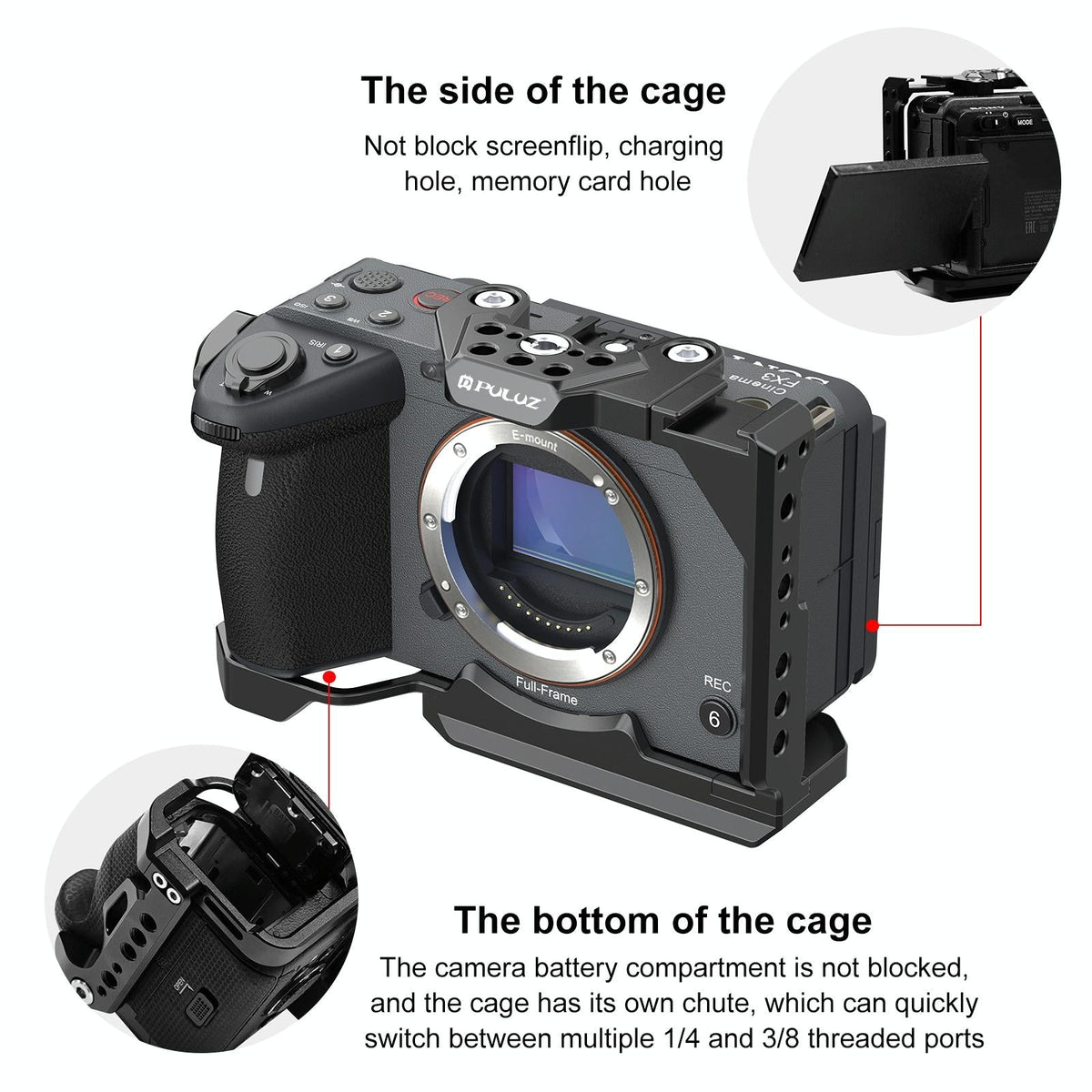 NNEIDS Sony Ilme-Fx30 / Fx3 Camera Cage With Nota Slider - Metal Stabilizer Rig Black-2