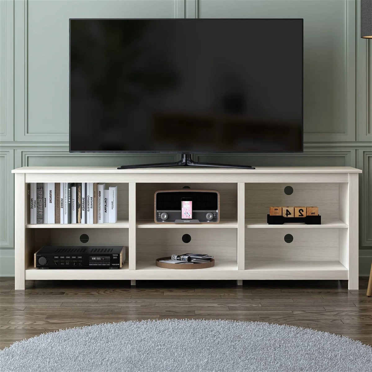 Farmhouse TV Stand in White Wood Grain Finish - for TVs up to 70-inch-0