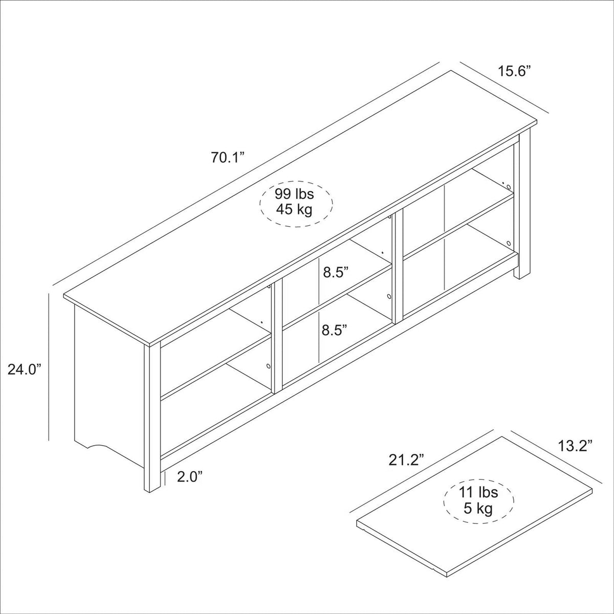 Farmhouse TV Stand in White Wood Grain Finish - for TVs up to 70-inch-4