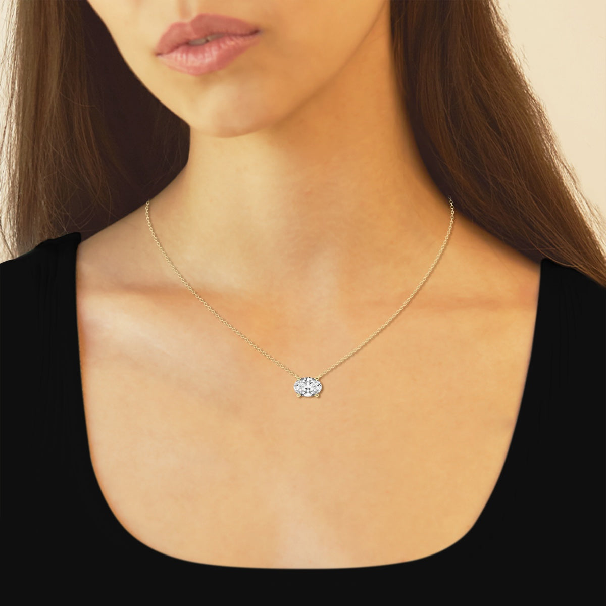 1.00 Ctw Oval Lab Grown Diamond Solitaire Pendant In White /Yellow-4