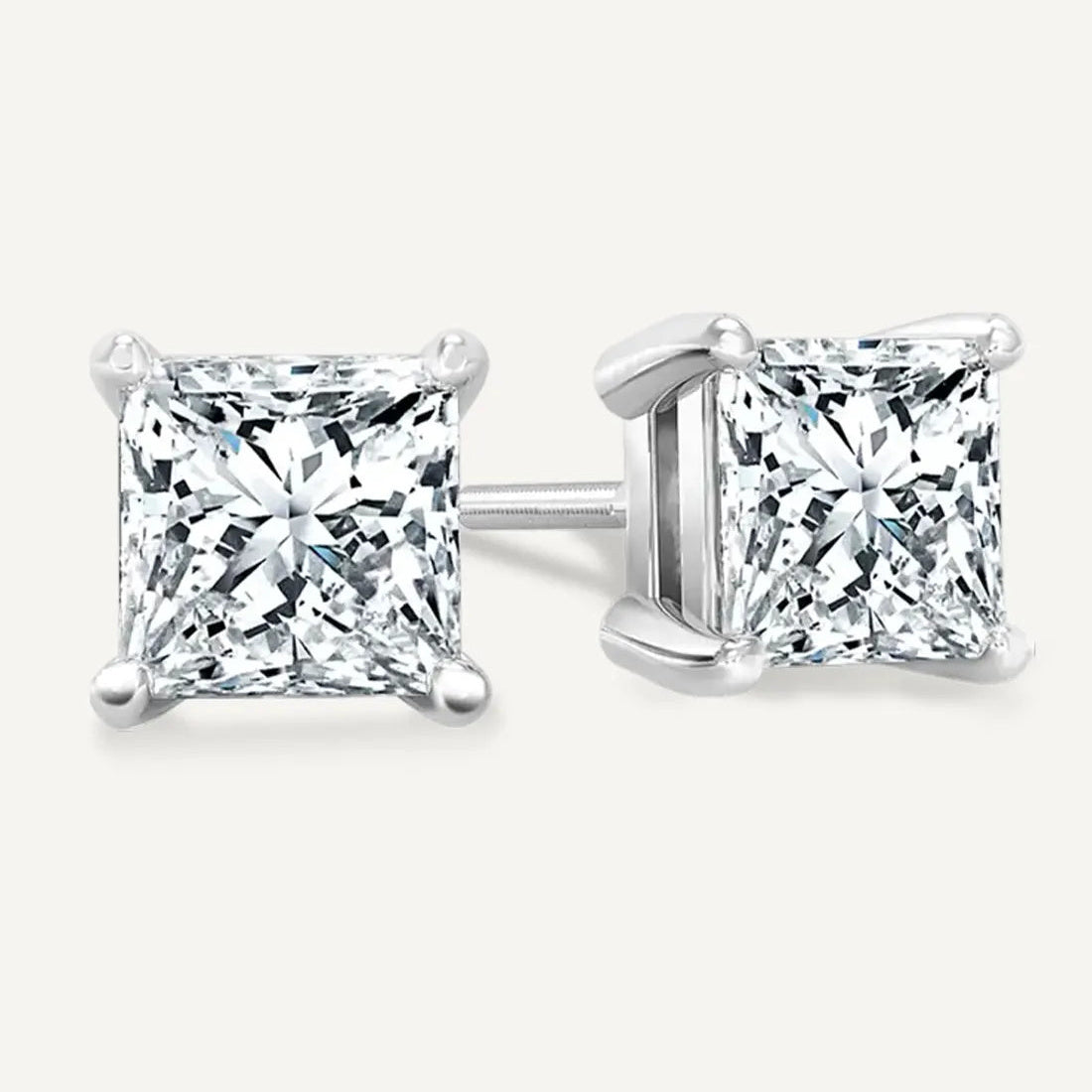 AGI Certified 2.00 CTW Princess Cut Lab Diamond Stud Earrings in 14K Gold Over Sterling Silver-0