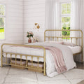Queen Vintage Antique Gold Metal Platform Bed Frame with Headboard Footboard-0