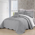 Queen size Ash Grey Damask Embroidered 4 Piece Oversized Bedspread Set-0