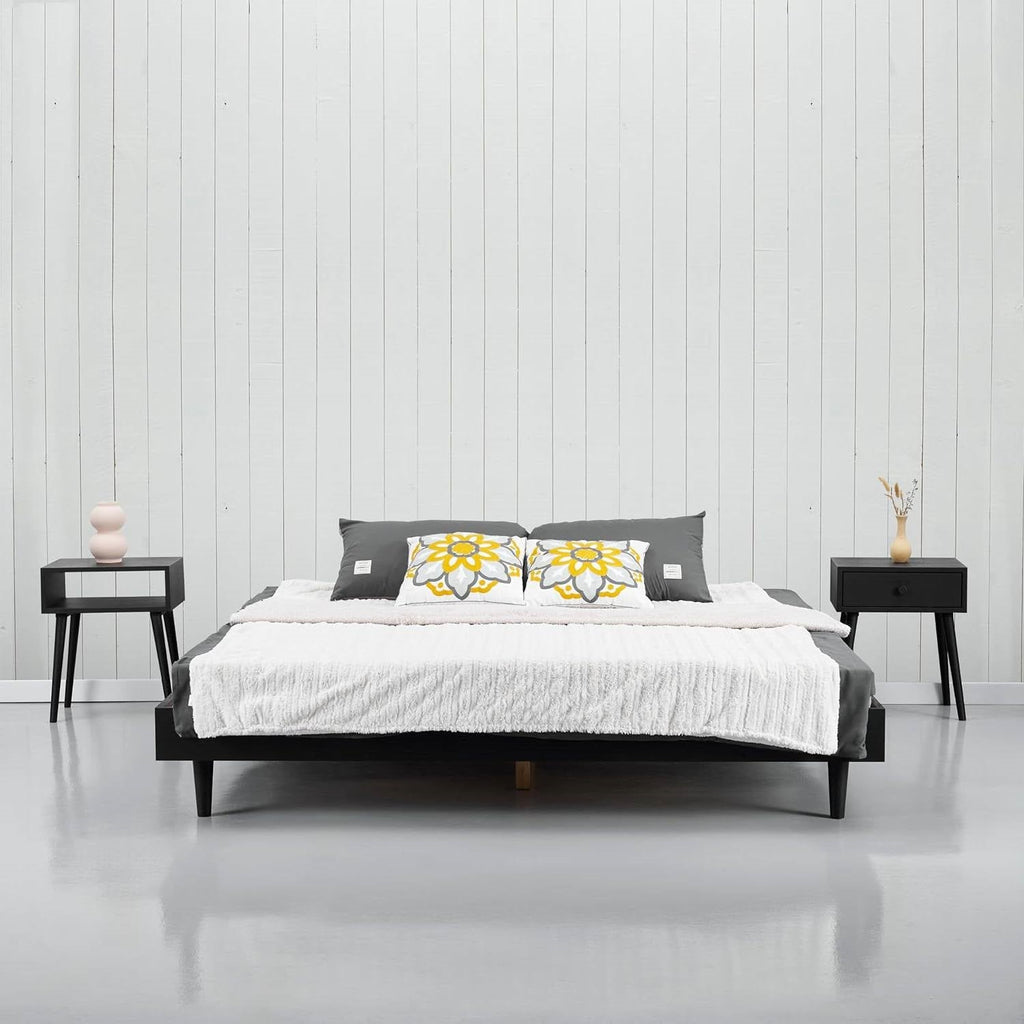 Queen size Mid-Century Modern Platform Bed Frame in Black Wood Finish-1