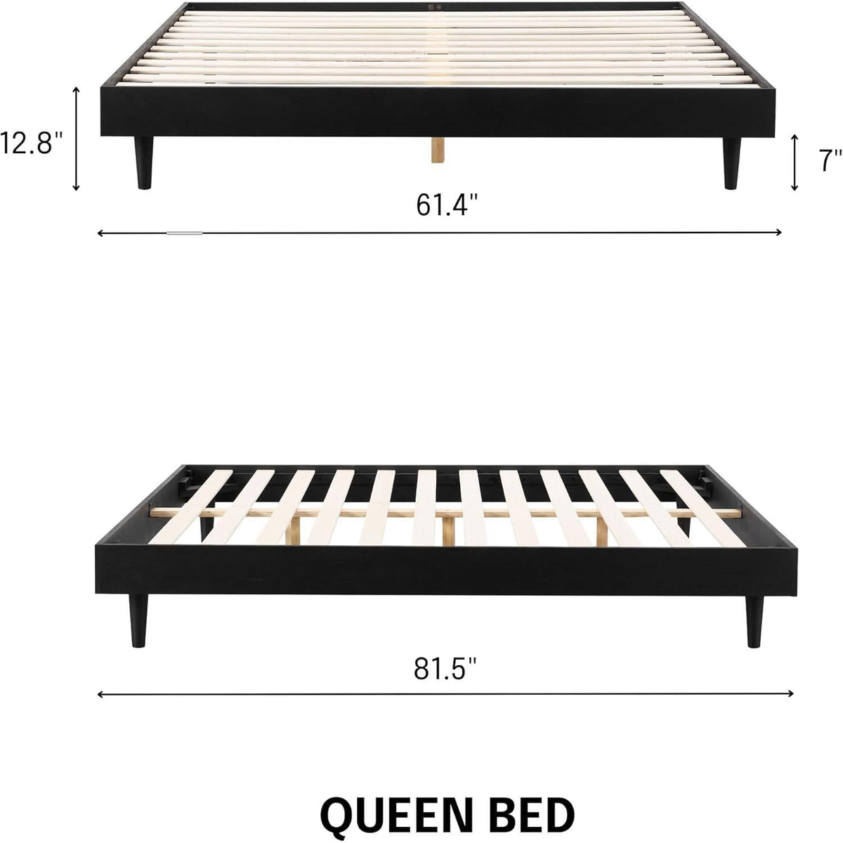 Queen size Mid-Century Modern Platform Bed Frame in Black Wood Finish-4