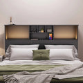 Queen size Bookcase Headboard in Black Wood Finish with LED Lights-0