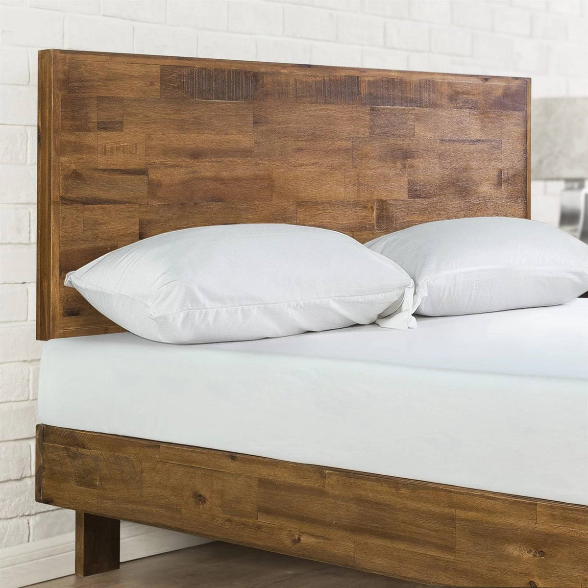 Queen Solid Wood Modern Platform Bed Frame with Adjustable Height Headboard-1