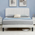Queen size White Upholstered Platform Bed Frame with Headboard-0