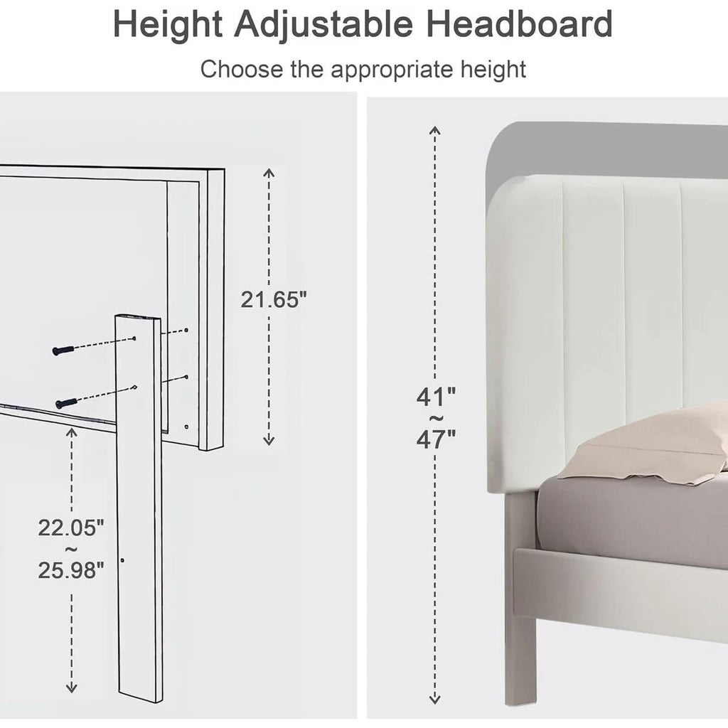 Queen size White Upholstered Platform Bed Frame with Headboard-3