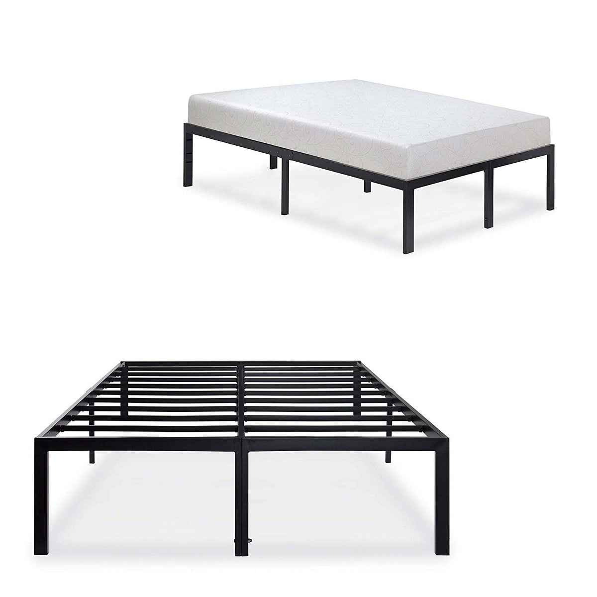 Queen 18-inch High Rise Heavy Duty Black Metal Platform Bed Frame-2