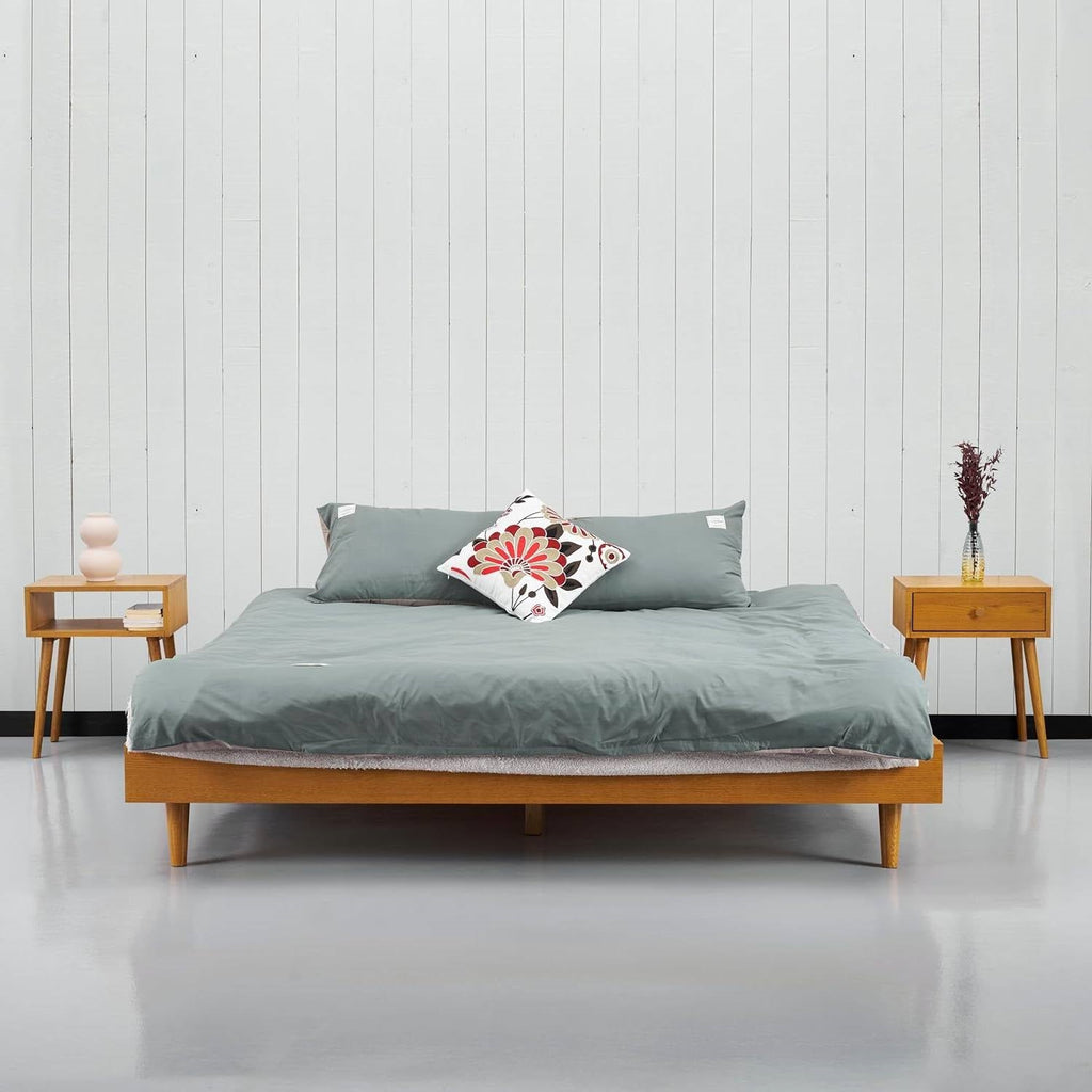 Queen size Mid-Century Modern Platform Bed Frame in Light Wood Finish-1