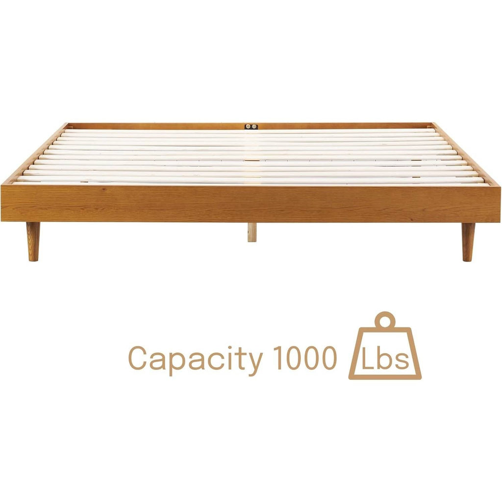 Queen size Mid-Century Modern Platform Bed Frame in Light Wood Finish-2