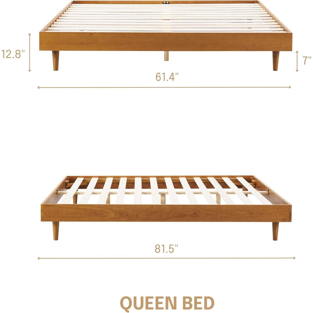 Queen size Mid-Century Modern Platform Bed Frame in Light Wood Finish-4