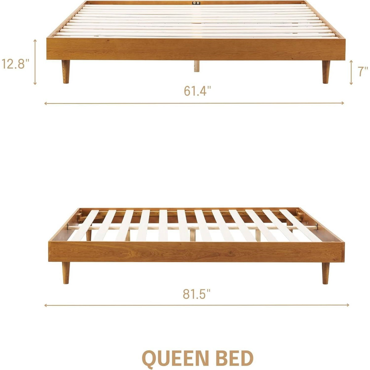 Queen size Mid-Century Modern Platform Bed Frame in Light Wood Finish-4