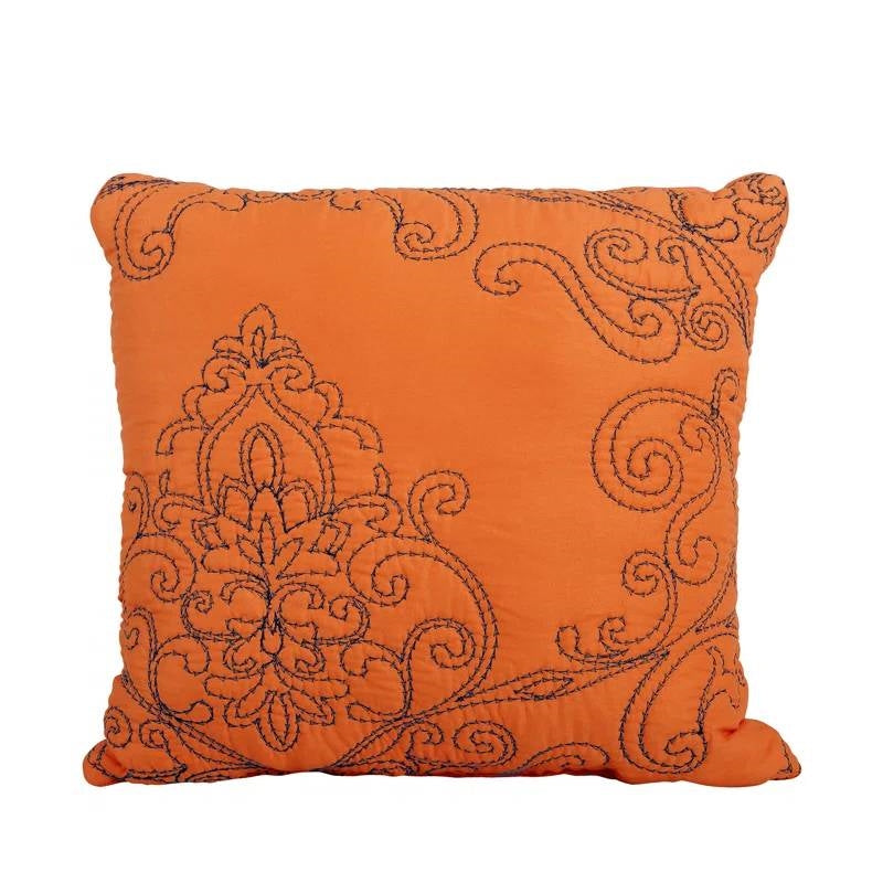 Queen size Orange Nectarine Damask Embroidered 4 Piece Oversized Bedspread Set-4
