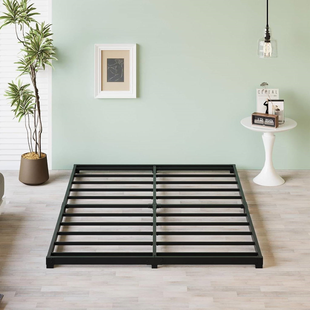 Queen size 3-inch Low Profile Heavy Duty Metal Bed Frame in Matte Black-1
