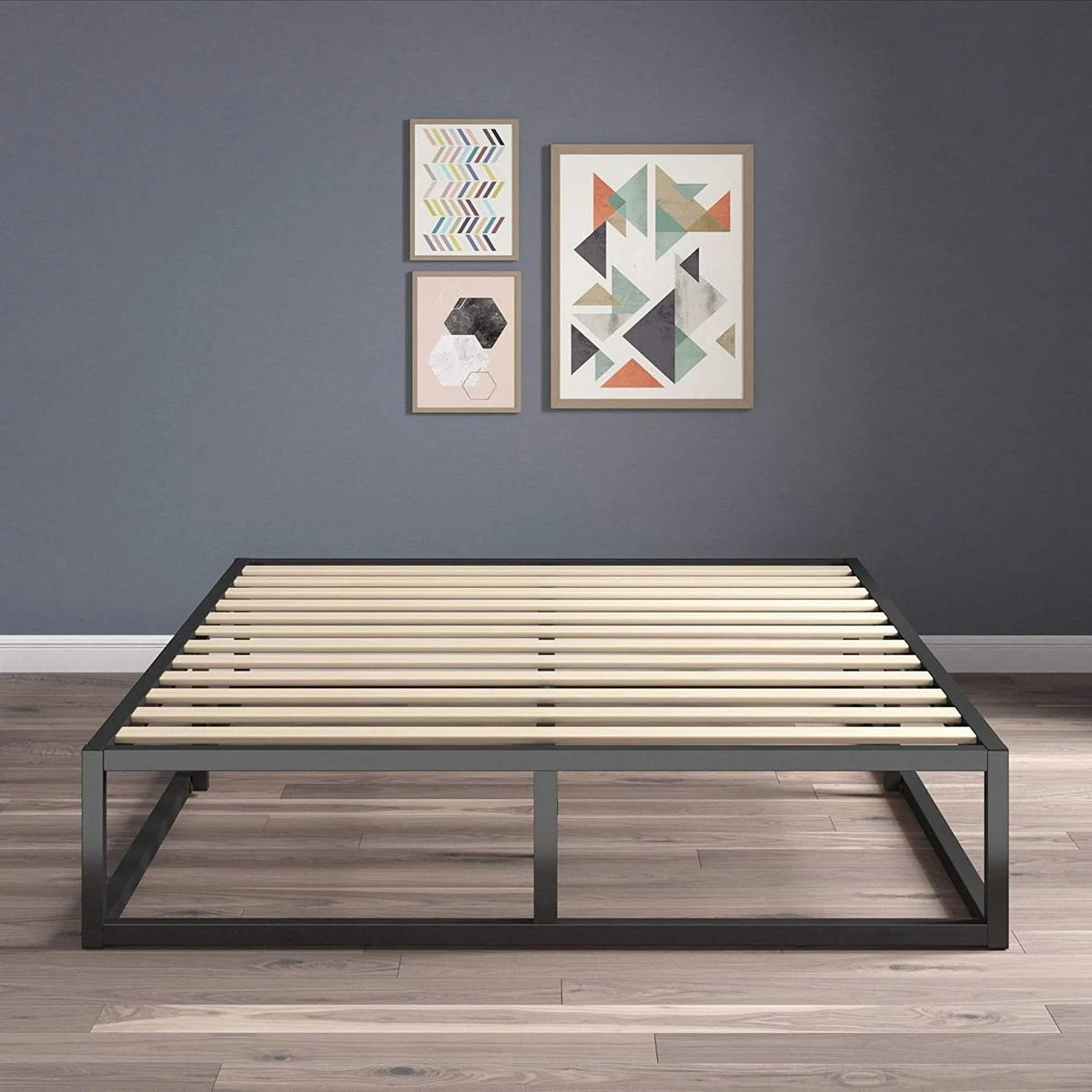 Queen size 10-inch Low Profile Modern Metal Wood Slat Platform Bed Frame-0