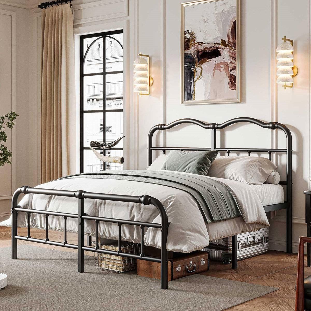 Queen Size Industrial Vintage Heavy Duty Steel Slat Bed Frame-0
