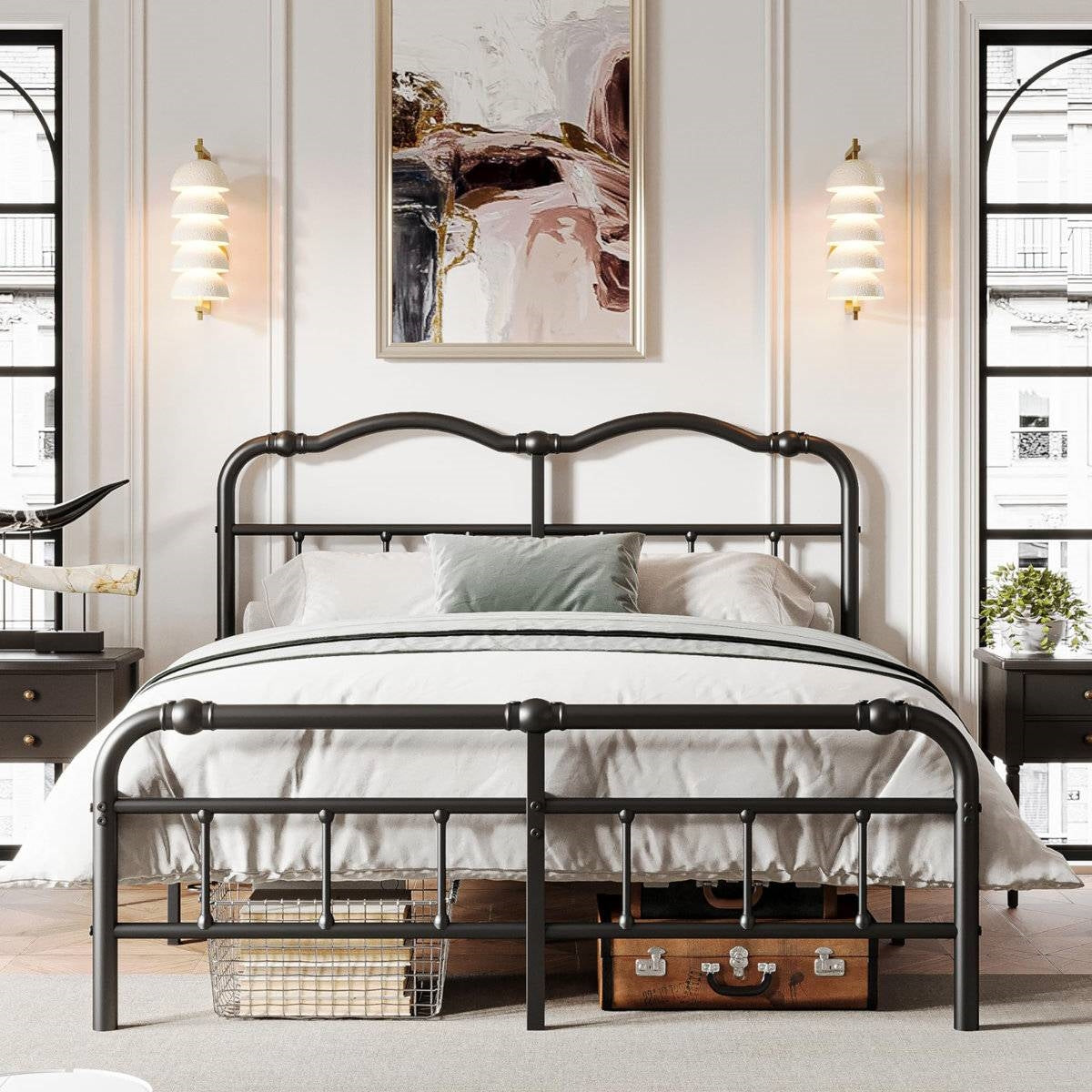 Queen Size Industrial Vintage Heavy Duty Steel Slat Bed Frame-1