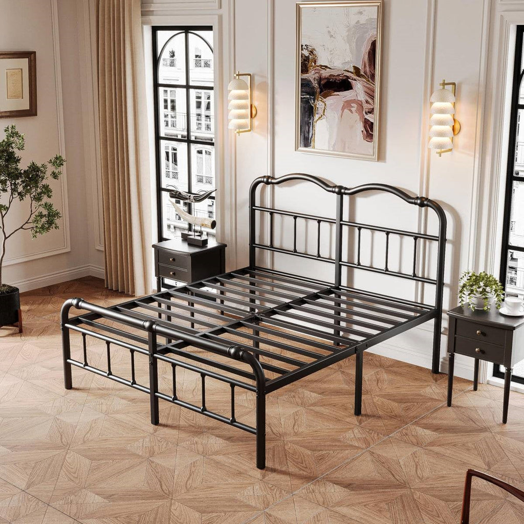 Queen Size Industrial Vintage Heavy Duty Steel Slat Bed Frame-2
