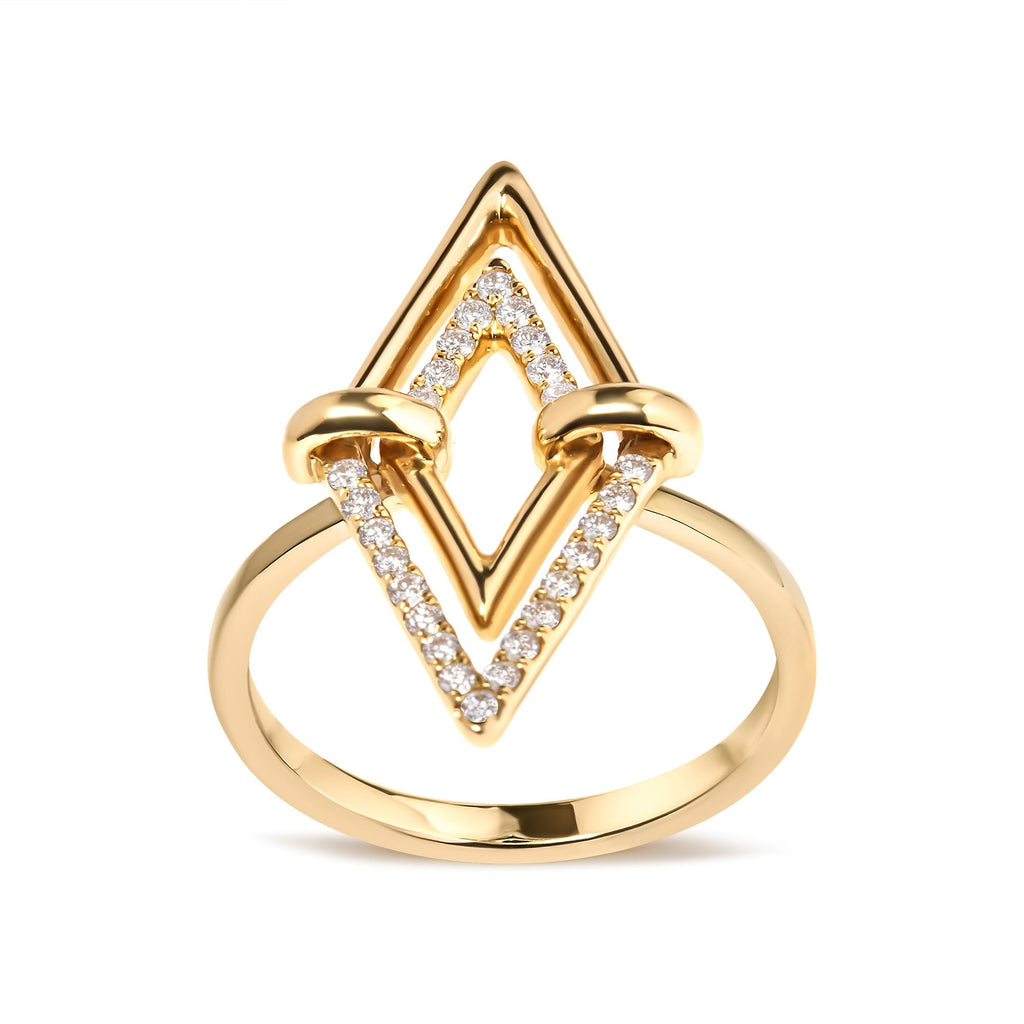 14K Yellow Gold 1/5 Cttw Diamond Double Triangle Ring (G-H Color, SI1-SI2 Clarity) - Size 7-0