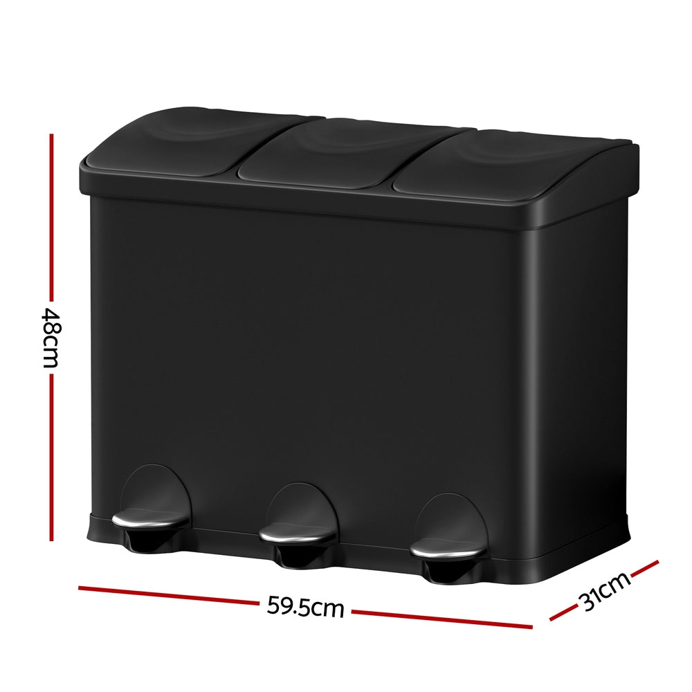 NNEDSZ Pedal Bins Rubbish Bin Triple Compartments Waste Recycle Dustbins 45L-1
