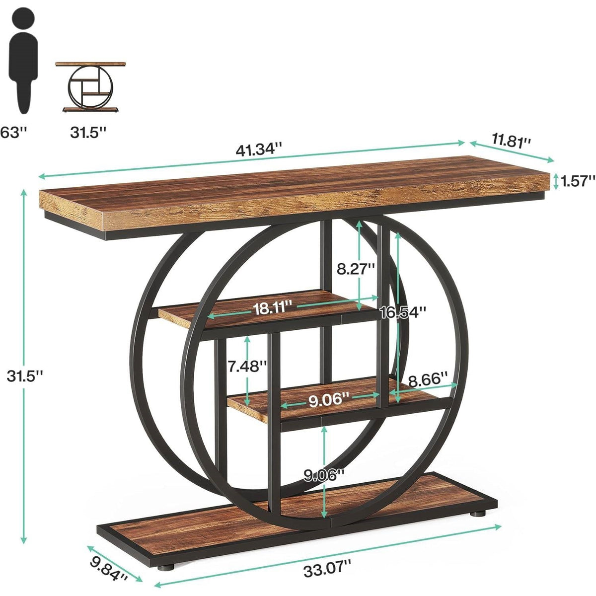 Modern Industrial 41-inch Long Narrow Entryway Foyer Console Table with Shelves-4