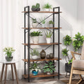 Modern Industrial 5-Shelf Bookcase with Sturdy Metal Frame and Wooden Shelves-0