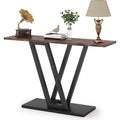 Modern 43-inch Narrow Entryway Table with Brown Wood Top and Black Metal Frame-0