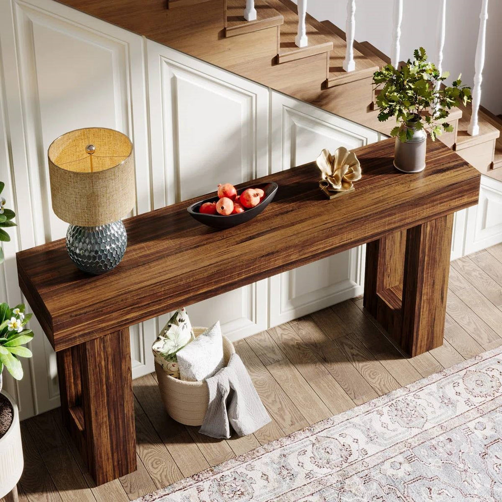 Modern Farmhouse 63-inch Long Narrow Console Sofa Table in Brown Wood Finish-2