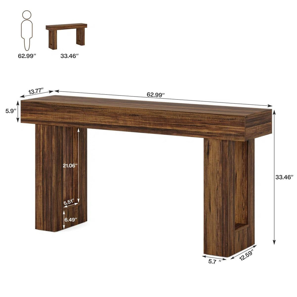 Modern Farmhouse 63-inch Long Narrow Console Sofa Table in Brown Wood Finish-4