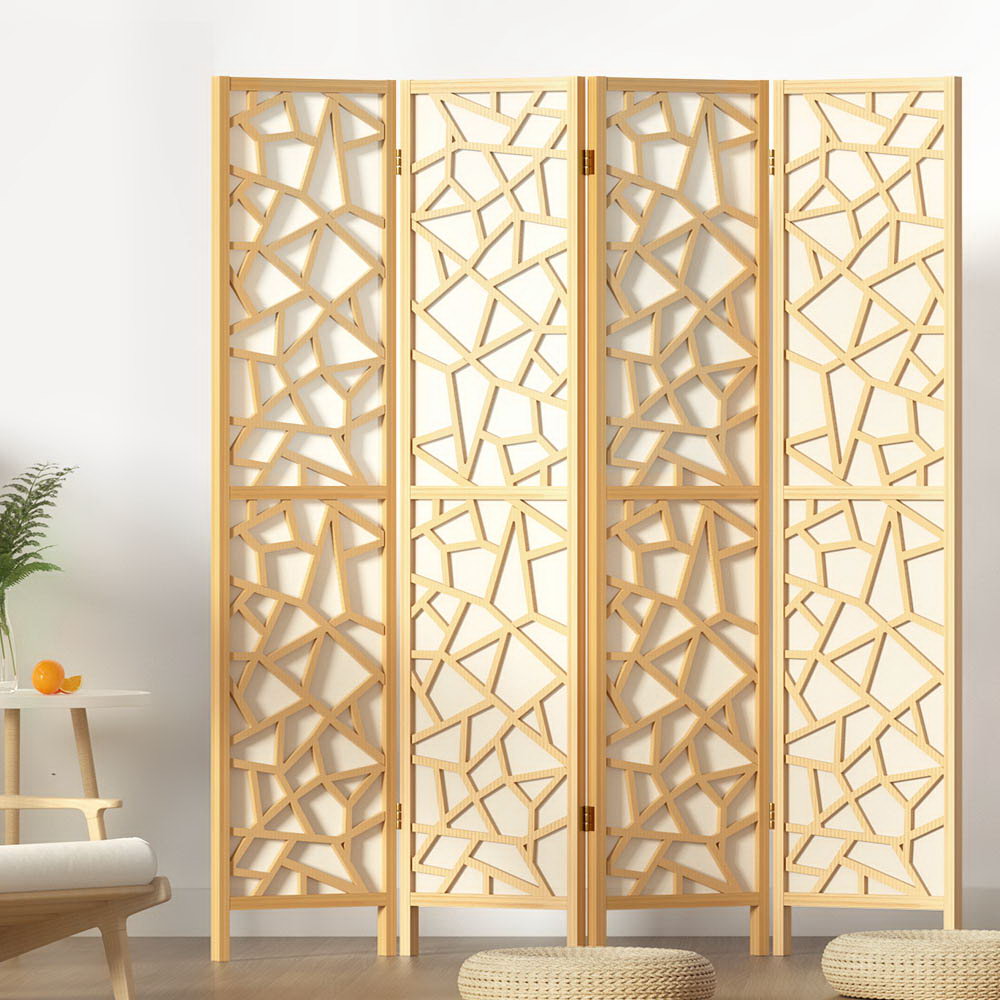 NNEDSZ Artiss 4 Panel Room Divider Screen 162x170cm Clover Natural-0