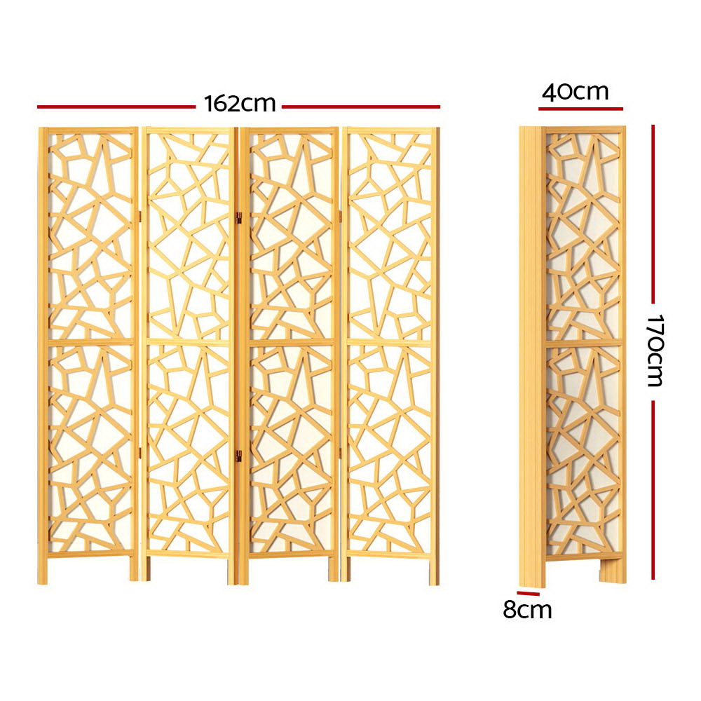 NNEDSZ Artiss 4 Panel Room Divider Screen 162x170cm Clover Natural-1